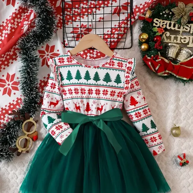 Robe tutu de Noël pour filles avec tulle et manches longues - robe élégante et festive pour filles