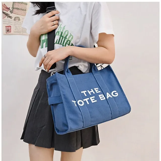 Foldable spacious large canvas bag blue small