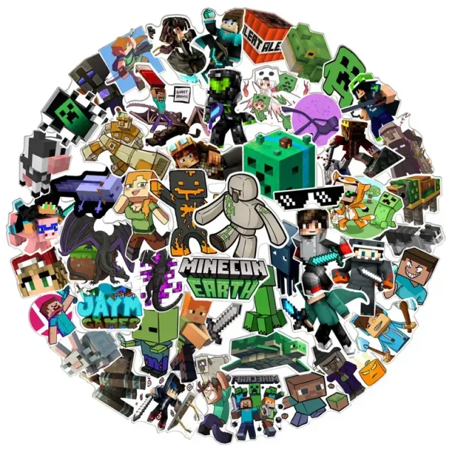 50 pcs stylish stickers with random motifs of the popular Minecraft game