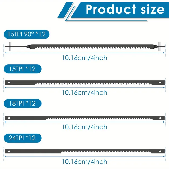 48 piece set of saw blades with saw blades - universal 10,16 cm, 15/18/24 TPI, for wood and metal, of high-carbon steel