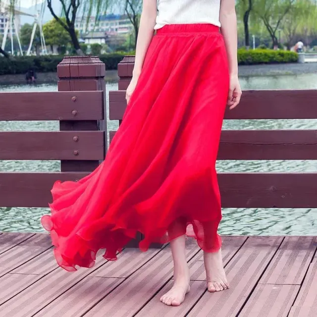 Dlhá maxi sukňa pre ženy zo šifónu, s elastickým vysokým pásom a v rôznych farbách
