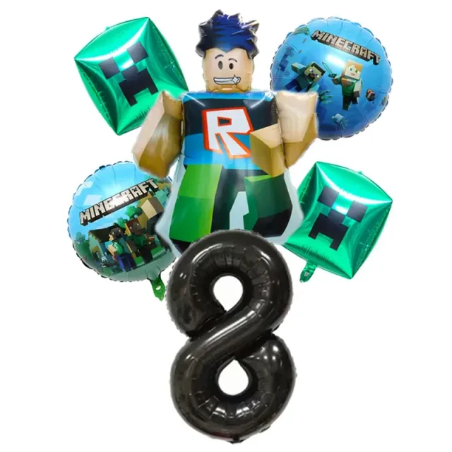 Stylish set of birthday balloons in the performance of popular characters from Minecraft