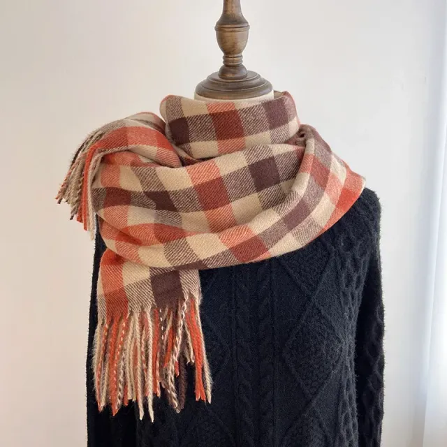 Female scarf for winter with plaid pattern and British style