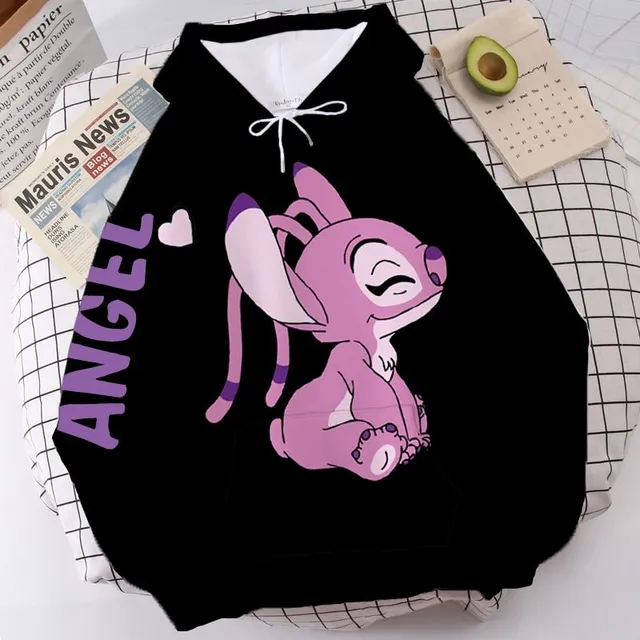 Jednofarebná detská mikina s kapucňou s potlačou Stitch and Angel