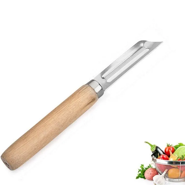 Stainless steel scraper with wooden handle