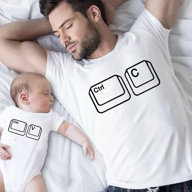Vtipné jednoduché tričko s krátkým rukávem pro miminko a tatínka
