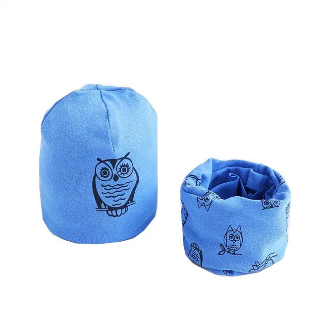 Baby cute set - cap + neck warmer with owl print