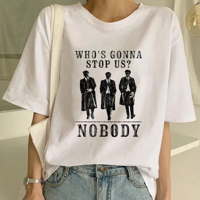 Tricou oversize pentru femei cu mânecă scurtă și imprimeu Peaky Blinders