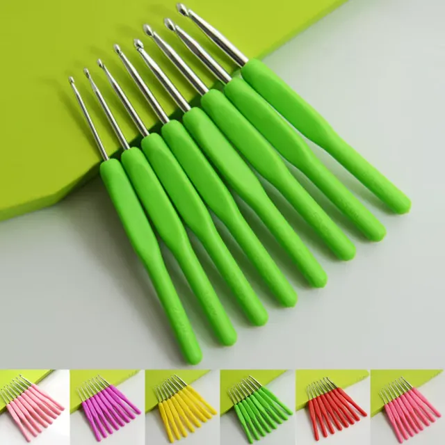 Colour crochet set 8 pcs with soft handles made of aluminium for DIY projects and handmade work