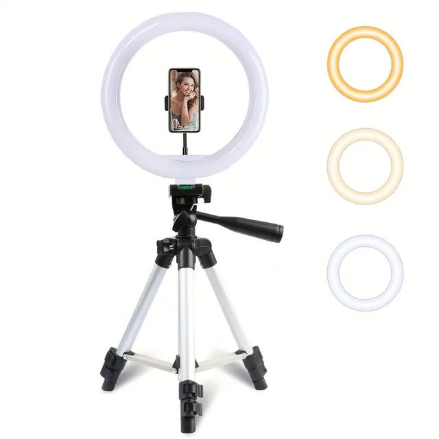 Circular LED light for selfie and photo with adjustable stand (25.4 cm) and telephone holders