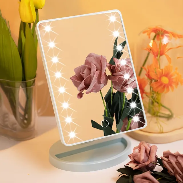 Rotary cosmetic mirror with 16 LEDs, battery power or USB