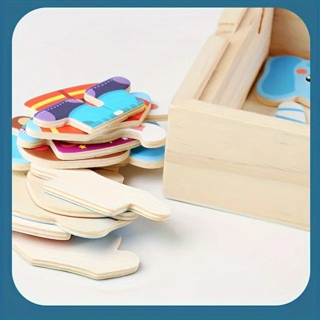 Wooden montessori toy: animals for dressing and sorting