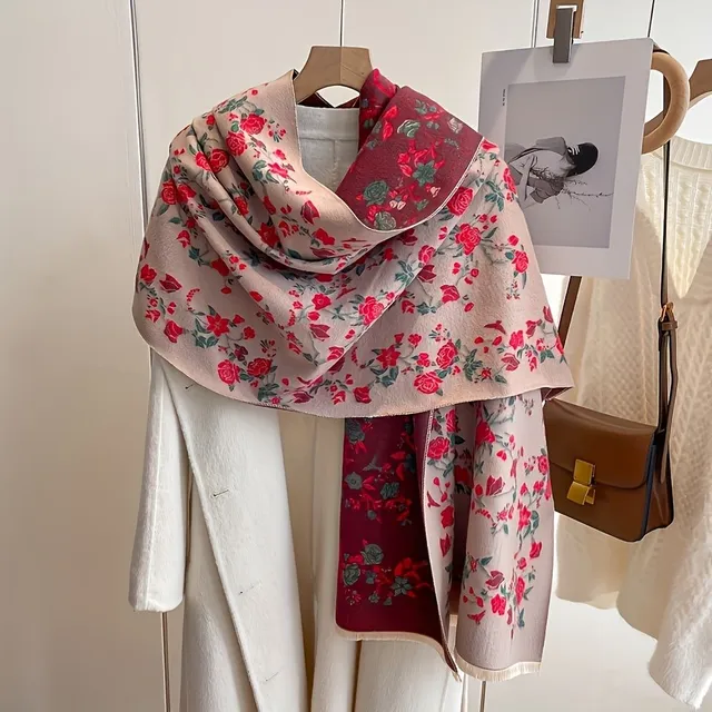 Elegant double-sided scarf with pink and wine pattern