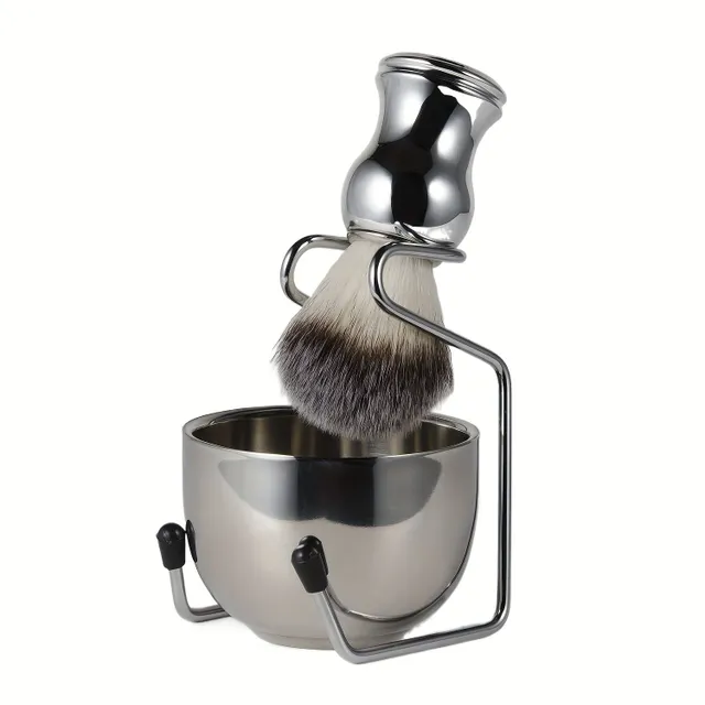 3v1 shaving set with artificial dachshund hooker, stainless steel soap bowl and hooker stand - For men