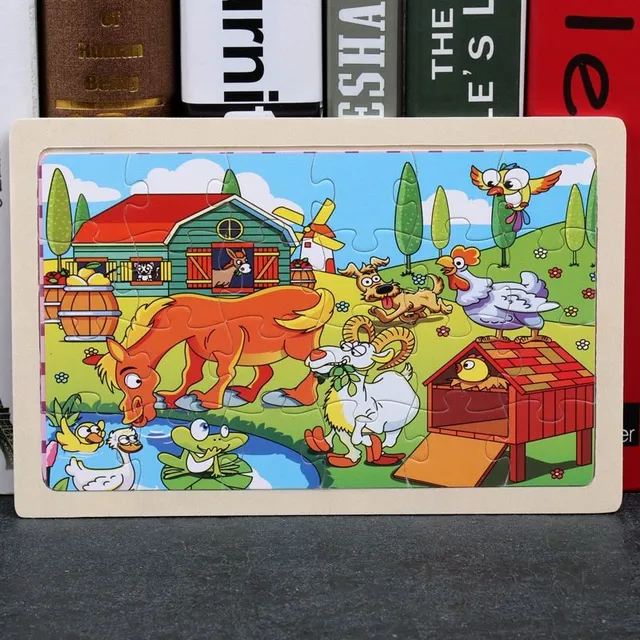 Wooden folding puzzle with animal motifs
