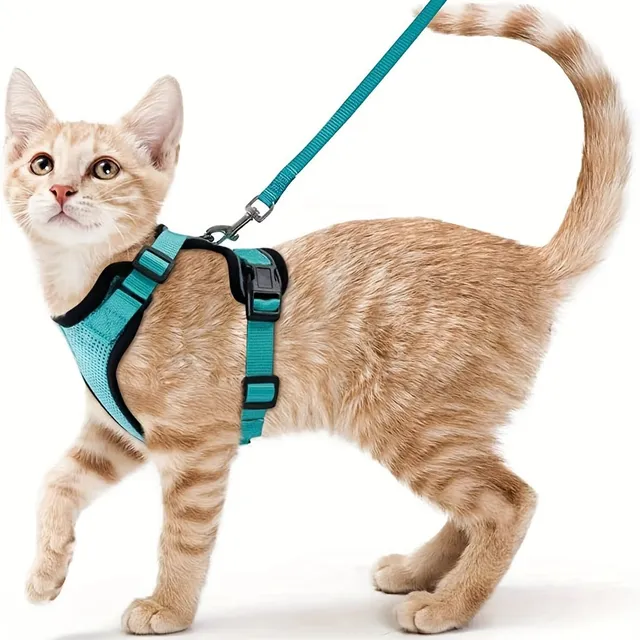 Bezpečnostní postroj a vodítko pro kočky - Měkký a nastavitelný, Ideální pro procházky a objevování
