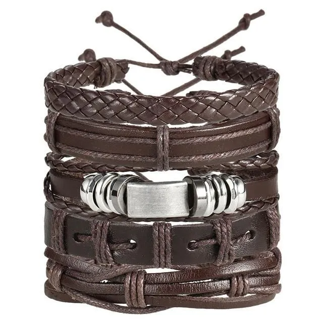 Men's leather bracelet set