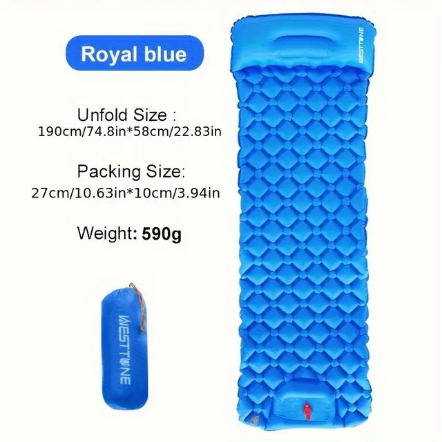 Light inflatable mattress with pillow for comfortable sleep during hiking and camping