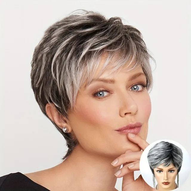 Stylish wig with straight short hair and bangs