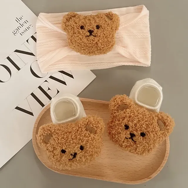 Dětské ponožky s čelenkou - sada 2 kusů s roztomilým medvídkem