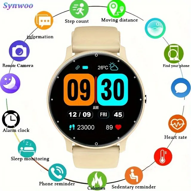 Smart watch 1.39", fully touch screen, sports fitness functions, waterproof IP67, music control, remote camera control, wireless calls - Unisex