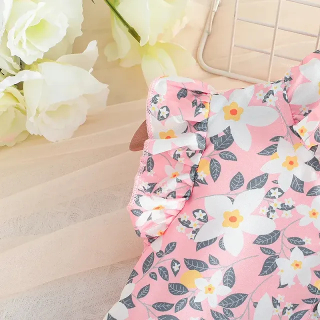 Baby dress for newborns with butterfly sleeves and floral pattern