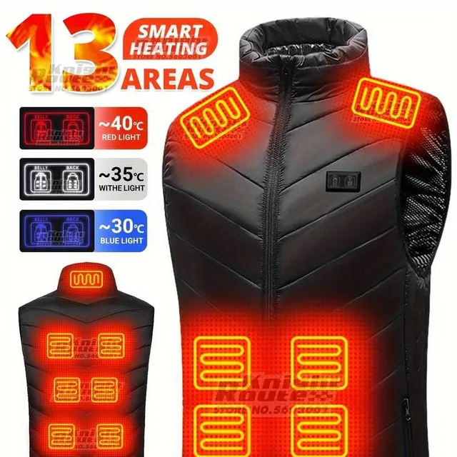 Men's 13-zone heated vest (battery not included) - Casual sleeveless elasticated breathable zipped vest for autumn and winter