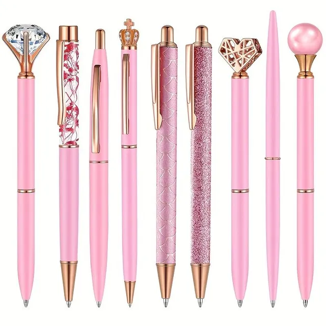 Beautiful set of pens with shimmering diamonds and liquid sand for elegant writing - Perfect gift for women, school, wedding and office