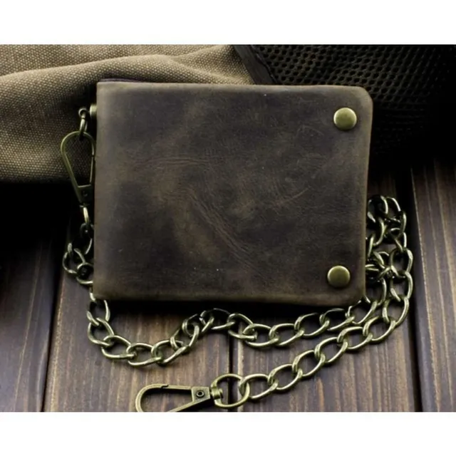 Vintage leather man's wallet with money clip, card holder, chain, coin - Perfect gift