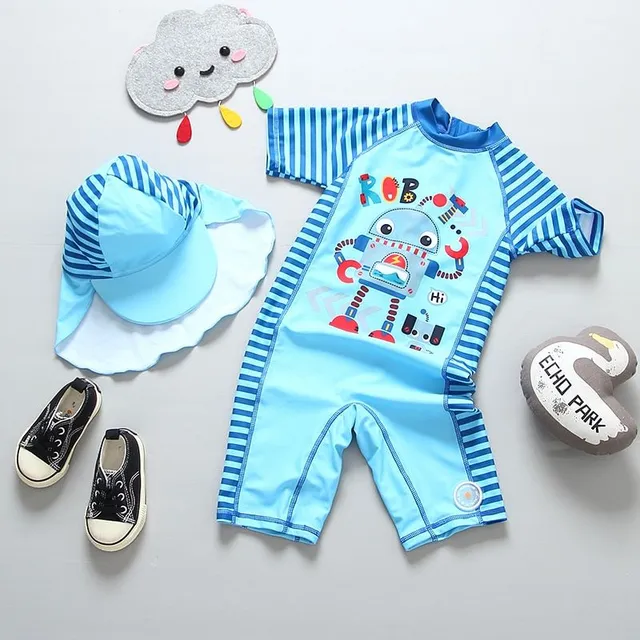 Boys' summer bathing set overalls with cap