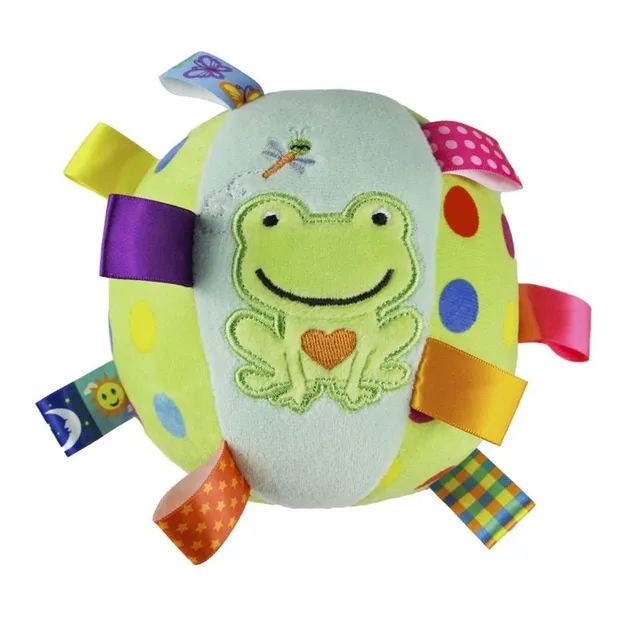 Dětské edukační hračky pro nejmenší - plyšová spirála na vajíčko nebo kočárek Frog