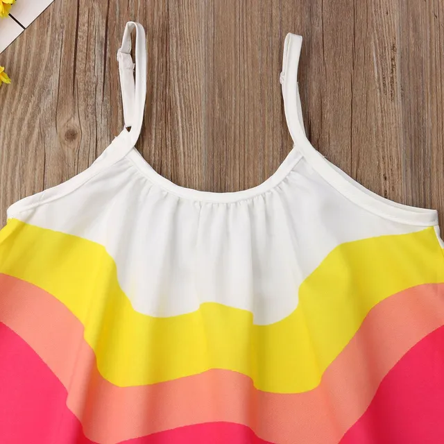 Summer rainbow strapless beach dress for girls