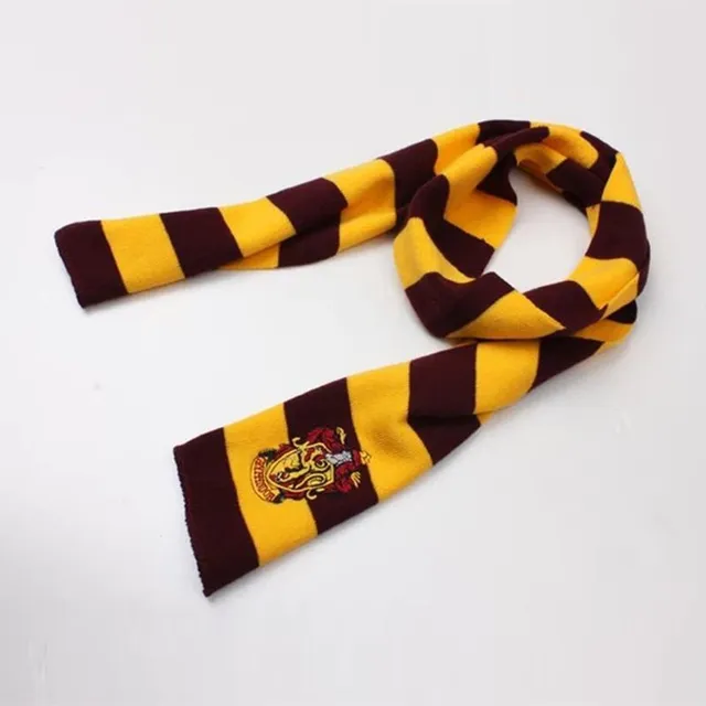 Unisex pruhovaný šátek s nášivkou Bradavických kolejí - Harry Potter