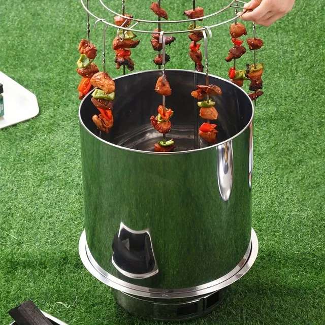 Barbecues for charcoal, stainless steel grill in the shape of a barrel for charcoal, hanging