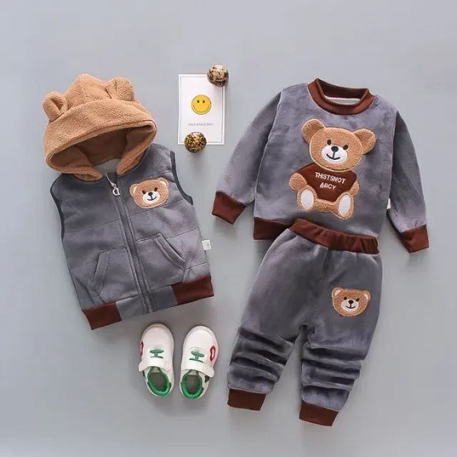 3-piece Fleece set with bear for boys - hoodie, vest and sweatpants