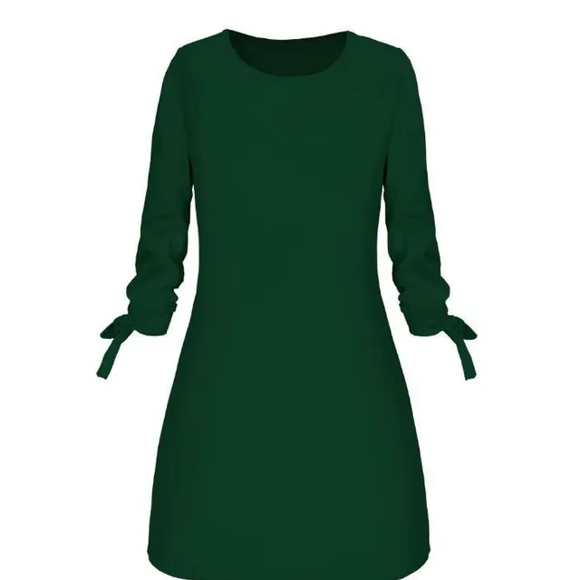 Stylowa prosta sukienka damska Rargissy z kokardą na rękawie green 4xl