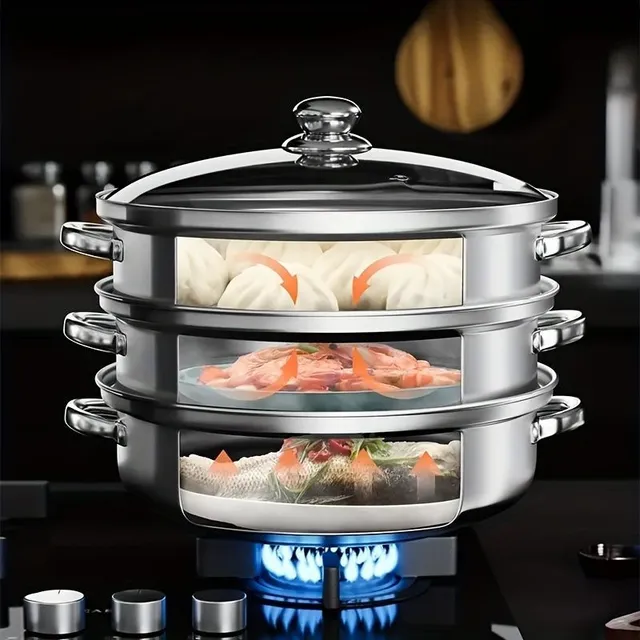 Stainless steel steam pot with 3 floors (2 layers) for restaurants: Extreme cooking experience