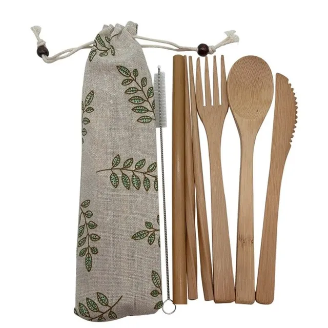 Set of bamboo cutlery with case 6 pcs