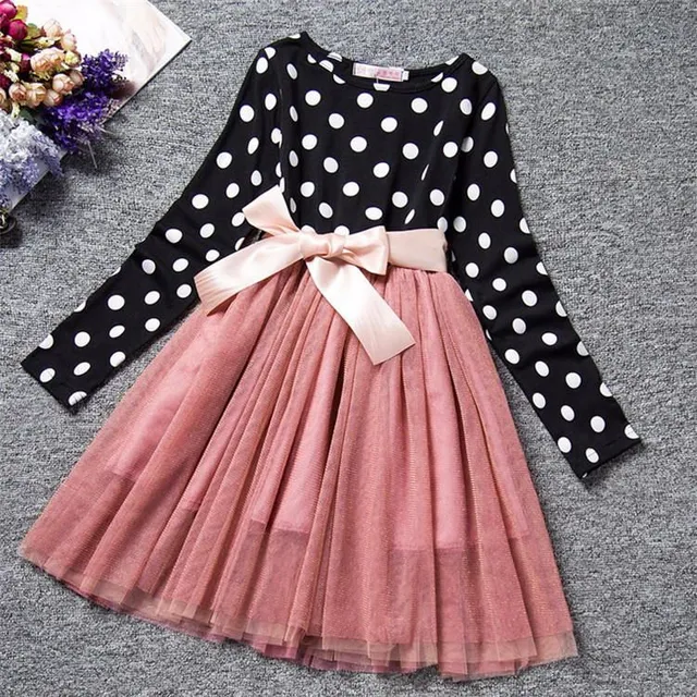 Girls spring dress with long sleeves and chiffon skirt