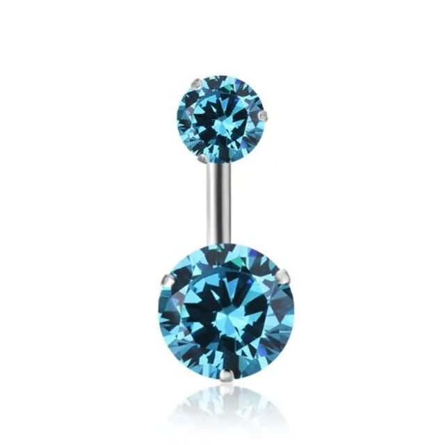 Belly button piercing with two rhinestones - 12 colours