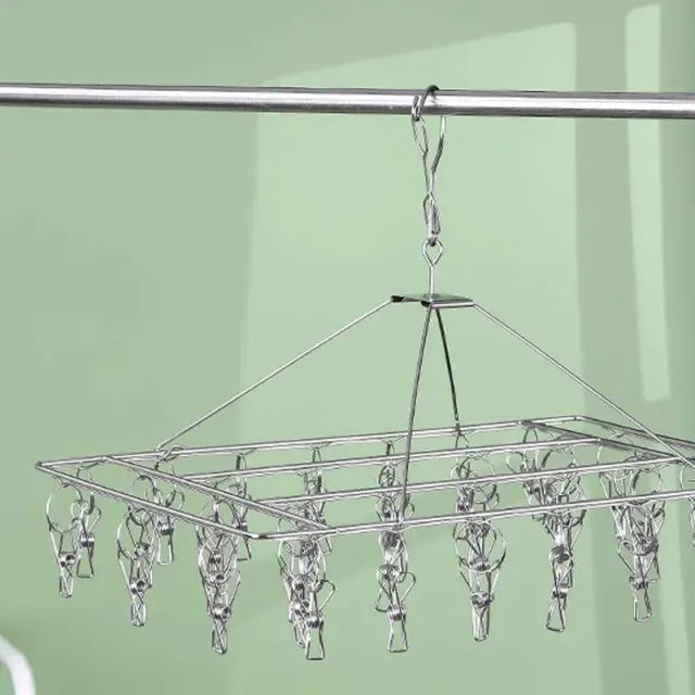 Folding stainless steel dryer for underwear with clips for socks, lingerie and clothes