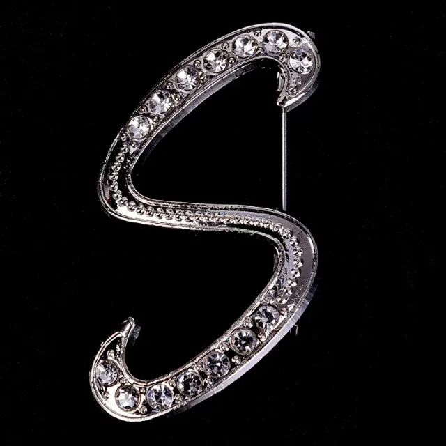 Luxurious women's brooch clip with English letter A-Z made of crystals and rhinestones