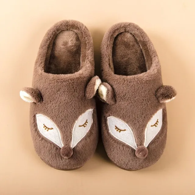 Unisex modern stylish comfortable hairy home slippers with cute fox