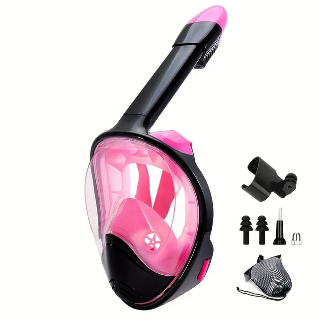 Full face snorkeling mask with camera holder, 180° panoramic view, anti-mistress and impervious for adults
