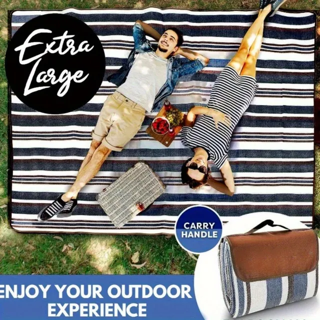 Large picnic blanket with stripes, waterproof layer and handle for carrying - ABS construction