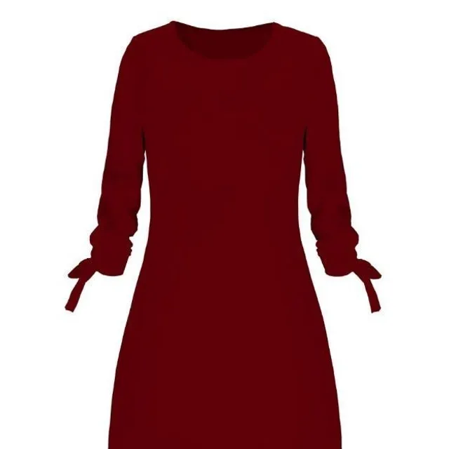Stylowa prosta sukienka damska Rargissy z kokardą na rękawie burgundy 4xl