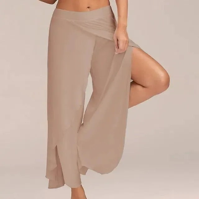 Split trousers with wide legs