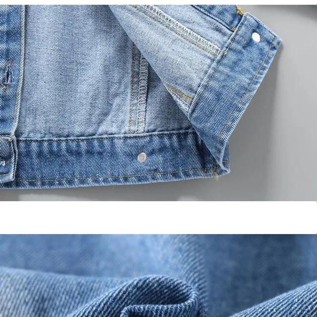 Fashionable children's jean jacket with ripped appearance