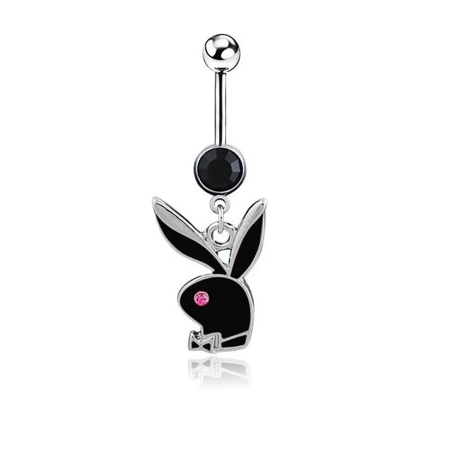 Fashion belly button piercing with Playboy bunny hanging ornament