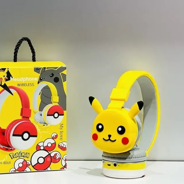 Children's stylish bluetooth headphones with the face of the popular Pokemon Pikachu